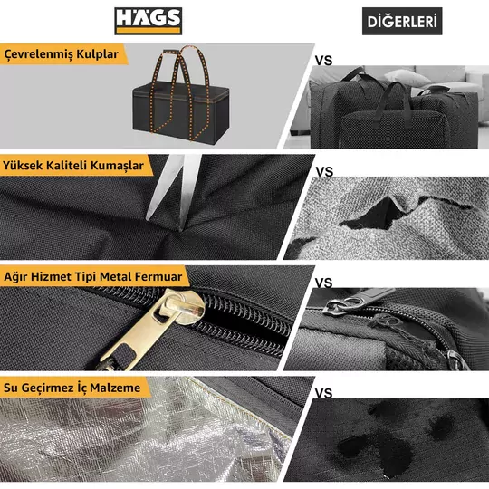 HAEGS Bahçe Mobilya Yastığı, Minderi Saklama Çantası Hurç, Yatak, Yorgan, Yastık Organizer, Düzenleyici, Depolama Hurcu, Çantası, Extra Büyük Battal Boy - 725 Lt Siyah