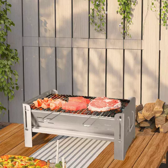Haegs Katlanır Mangal, Paslanmaz Çelik Krom, Barbekü Kömür Mangalı, Izgaralı, Portatif taşınabilir Pratik Mangal