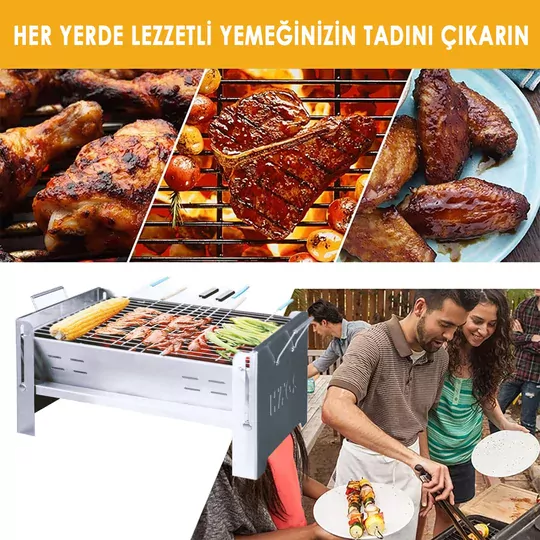 Haegs Katlanır Mangal, Paslanmaz Çelik Krom, Barbekü Kömür Mangalı, Izgaralı, Portatif taşınabilir Pratik Mangal