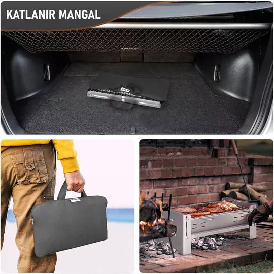 Haegs Katlanır Mangal, Paslanmaz Çelik Krom, Barbekü Kömür Mangalı, Izgaralı, Portatif taşınabilir Pratik Mangal