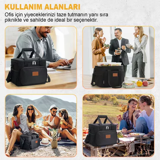 HAEGS Termal Çanta, Soğuk Sıcak Tutucu Yalıtımlı Beslenme Çantası, Soğutucu Buzluk Yemek Çantası 15L - Siyah