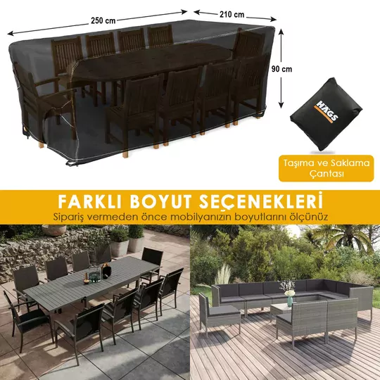 Haegs Bahçe Mobilyası Örtüsü, 250-210-90cm, Ağır Hizmet Oxford Kumaş, Su Geçirmez, Dış Mekan Veranda Masa Örtüsü, Havalandırmalı Masa ve Sandalye Koruma Kılıfı