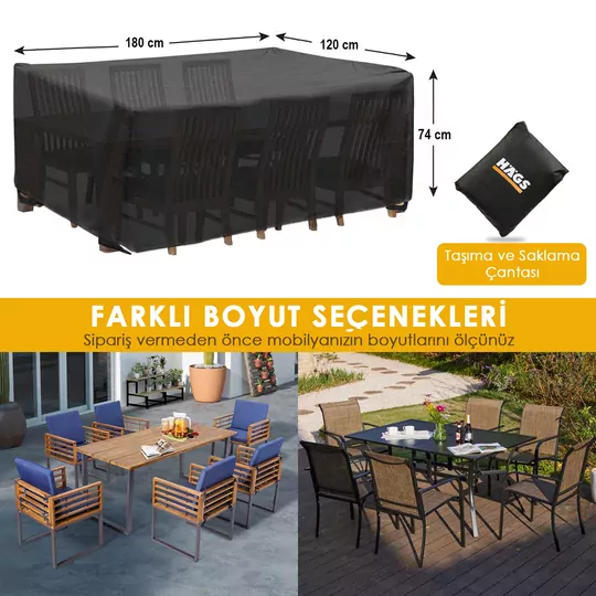 Haegs Bahçe Mobilyası Örtüsü, 180-120-74cm, Ağır Hizmet Oxford Kumaş, Su Geçirmez, Dış Mekan Veranda Masa Örtüsü, Havalandırmalı Masa ve Sandalye Koruma Kılıfı
