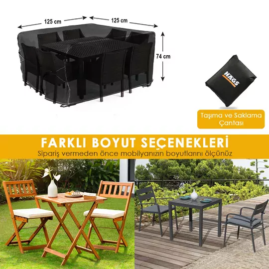 Haegs Bahçe Mobilyası Örtüsü, 125-125-74cm, Ağır Hizmet Oxford Kumaş, Su Geçirmez, Dış Mekan Veranda Masa Örtüsü, Havalandırmalı Masa ve Sandalye Koruma Kılıfı