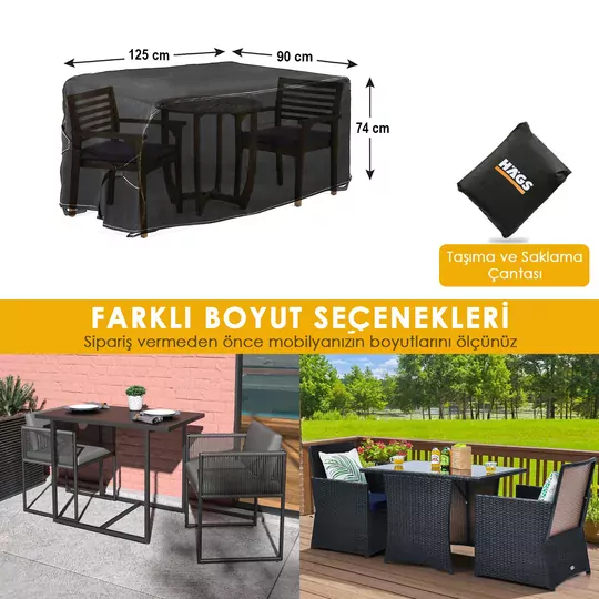 Haegs Bahçe Mobilyası Örtüsü, 125x90x74cm, Ağır Hizmet Oxford Kumaş, Su Geçirmez, Dış Mekan Veranda Masa Örtüsü, Havalandırmalı Masa ve Sandalye Koruma Kılıfı