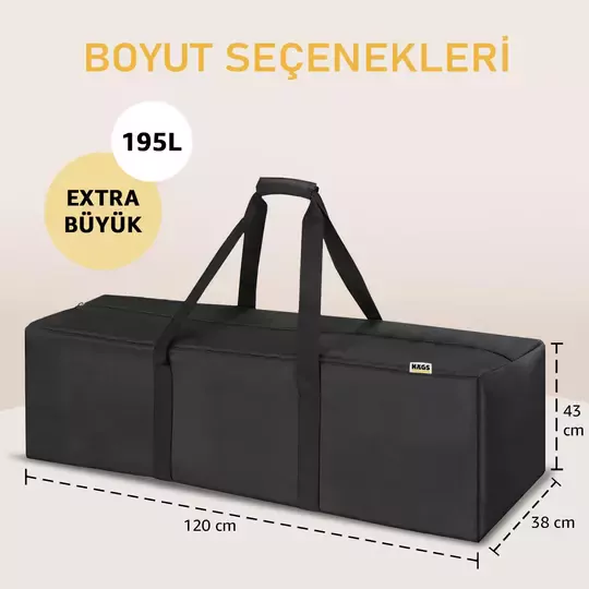 Haegs Taşıma Çantası, Fermuarlı Dayanıklı Seyahat Spor, Kamp Malzemeleri Saklama Çantası, Hurç, Valiz, 195L Extra Büyük Boy - Siyah