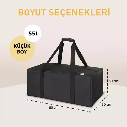 Haegs Taşıma Çantası, Fermuarlı Dayanıklı Seyahat Spor, Kamp Malzemeleri Saklama Çantası, Hurç, Valiz, 55L Küçük Boy - Siyah