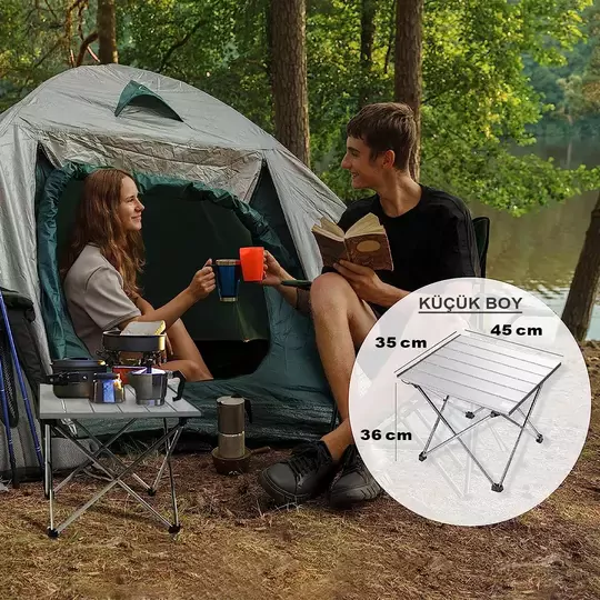 HAEGS Full Alüminyum Katlanır Kamp Masası, Piknik, BBQ, Balıkçılık, Avcılık, Plaj, Hiking için Kolay Taşınabilir Kompakt Outdoor Ultra Hafif Kamp Masası Small - Siyah