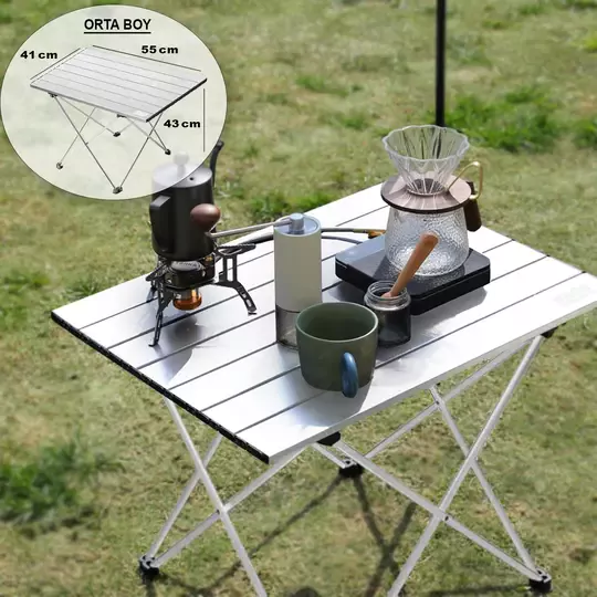 HAEGS Full Alüminyum Katlanır Kamp Masası, Piknik, BBQ, Balıkçılık, Avcılık, Plaj, Hiking için Kolay Taşınabilir Kompakt Outdoor Ultra Hafif Kamp Masası Medium - Gümüş
