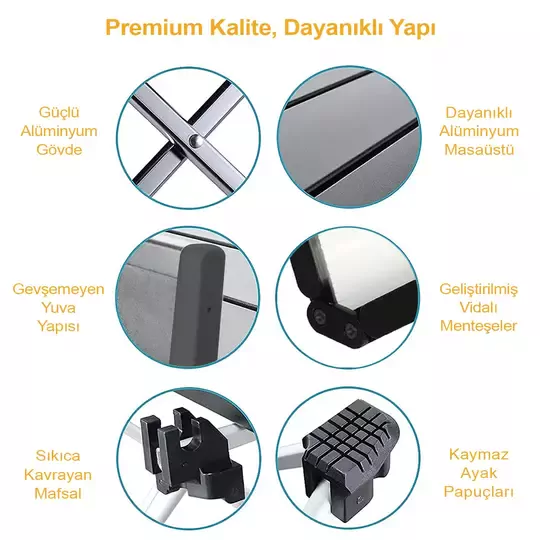HAEGS Full Alüminyum Katlanır Kamp Masası, Piknik, BBQ, Balıkçılık, Avcılık, Plaj, Hiking için Kolay Taşınabilir Kompakt Outdoor Ultra Hafif Kamp Masası Medium - Gümüş