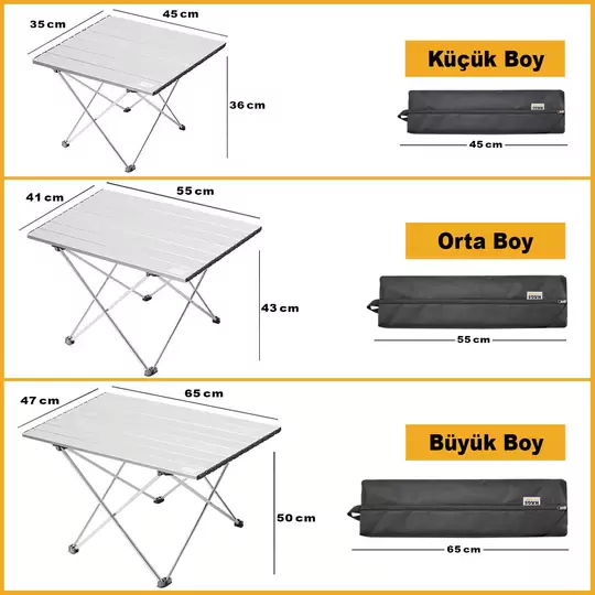 HAEGS Full Alüminyum Katlanır Kamp Masası, Piknik, BBQ, Balıkçılık, Avcılık, Plaj, Hiking için Kolay Taşınabilir Kompakt Outdoor Ultra Hafif Kamp Masası Medium - Gümüş
