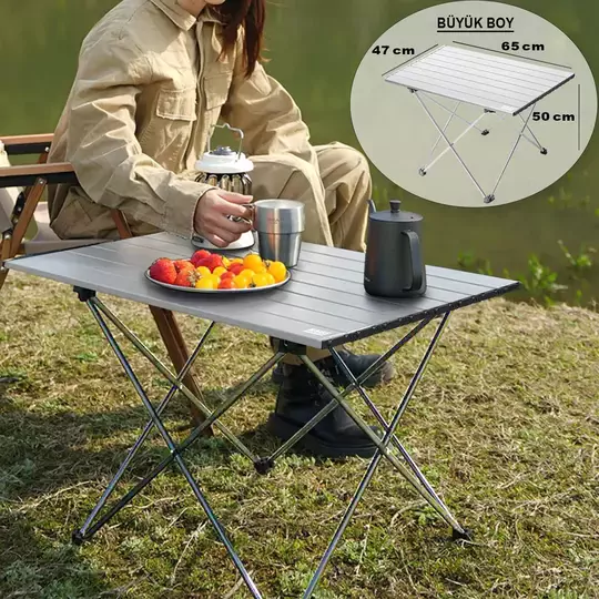HAEGS Full Alüminyum Katlanır Kamp Masası, Piknik, BBQ, Balıkçılık, Avcılık, Plaj, Hiking için Kolay Taşınabilir Kompakt Outdoor Ultra Hafif Kamp Masası Large - Siyah