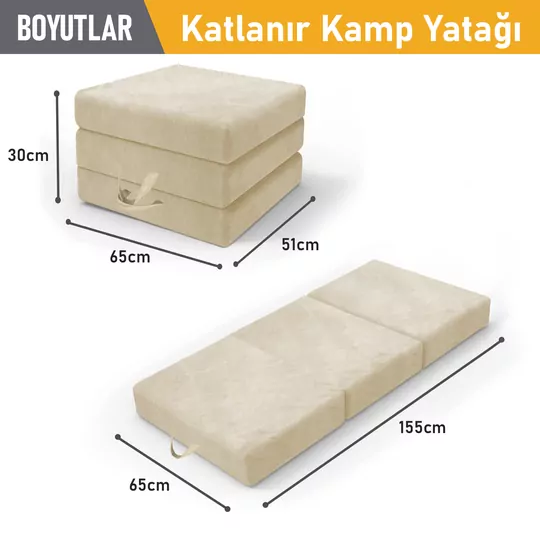 Haegs Katlanır Yatak, Kamp Yatağı, Kamp Matı, Taşınabilir Yer Yatağı, Yıkanabilir Kılıf, Misafir için, Seyahat, Kamp, Araç, Karavan, Çadır ve Yoga için İdeal; 22 Dens - 155x65x10 cm - Bej
