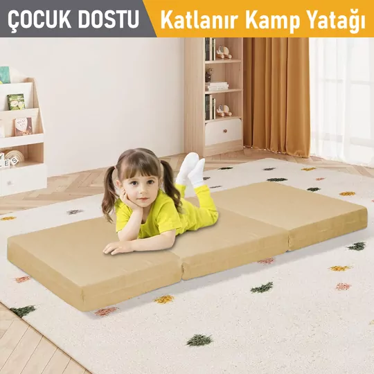 Haegs Katlanır Yatak, Kamp Yatağı, Kamp Matı, Taşınabilir Yer Yatağı, Yıkanabilir Kılıf, Misafir için, Seyahat, Kamp, Araç, Karavan, Çadır ve Yoga için İdeal; 22 Dens - 155x65x10 cm - Bej