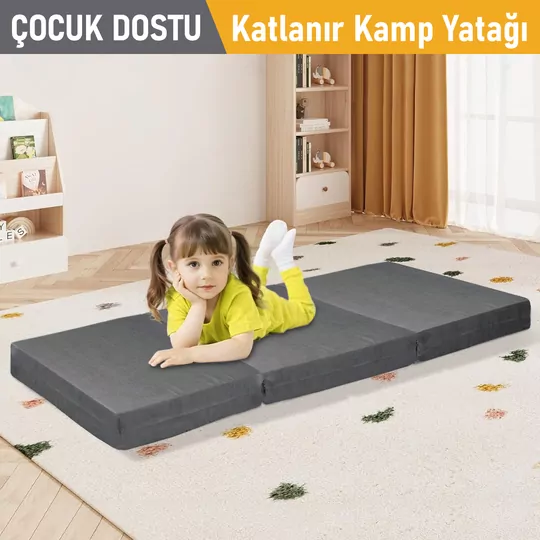 Haegs Katlanır Yatak, Kamp Yatağı, Kamp Matı, Taşınabilir Yer Yatağı, Yıkanabilir Kılıf, Misafir için, Seyahat, Kamp, Araç, Karavan, Çadır ve Yoga için İdeal; 22 Dens - 155x65x10 cm - Gri