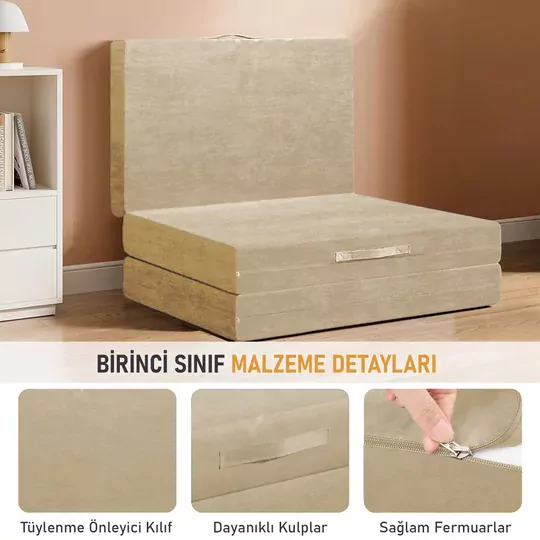 Haegs Katlanır Yatak, Kamp Yatağı, Kamp Matı, Taşınabilir Yer Yatağı, Yıkanabilir Kılıf, Misafir için, Seyahat, Kamp, Araç, Karavan, Çadır ve Yoga için İdeal; 22 Dens - 190x65x10 cm - Bej