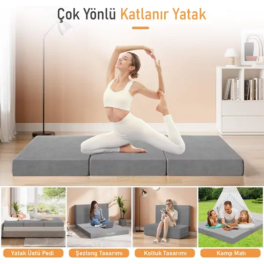 Haegs Katlanır Yatak, Kamp Yatağı, Kamp Matı, Taşınabilir Yer Yatağı, Yıkanabilir Kılıf, Misafir için, Seyahat, Kamp, Araç, Karavan, Çadır ve Yoga için İdeal; 22 Dens - 190x65x10 cm - Bej