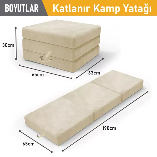 Haegs Katlanır Yatak, Kamp Yatağı, Kamp Matı, Taşınabilir Yer Yatağı, Yıkanabilir Kılıf, Misafir için, Seyahat, Kamp, Araç, Karavan, Çadır ve Yoga için İdeal; 22 Dens - 190x65x10 cm - Bej