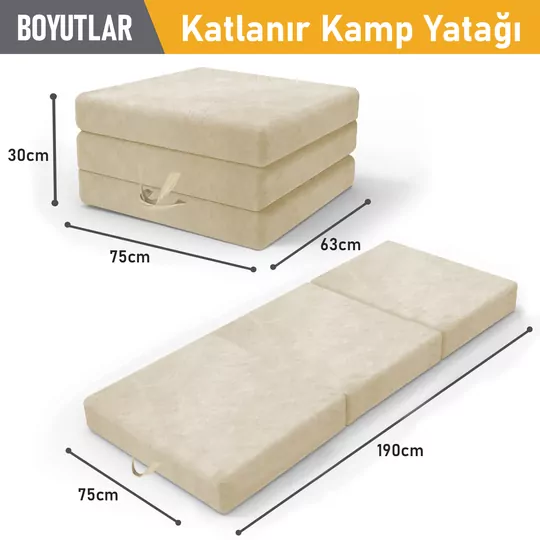 Haegs Katlanır Yatak, Kamp Yatağı, Kamp Matı, Taşınabilir Yer Yatağı, Yıkanabilir Kılıf, Misafir için, Seyahat, Kamp, Araç, Karavan, Çadır ve Yoga için İdeal; 22 Dens - 190x75x10 cm - Bej