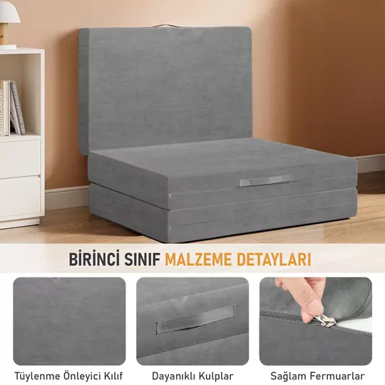 Haegs Katlanır Yatak, Kamp Yatağı, Kamp Matı, Taşınabilir Yer Yatağı, Yıkanabilir Kılıf, Misafir için, Seyahat, Kamp, Araç, Karavan, Çadır ve Yoga için İdeal; 22 Dens - 190x75x10 cm - Gri