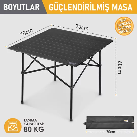 Haegs Güçlendirilmiş Alüminyum Katlanır Kamp Masası, Katlanabilir Outdoor Masa, Piknik Masası, Menteşeli Sistem, Dayanıklı Sağlam Gövdeli Kamp Masası, Taşınabilir Hafif, 3-4 Kişilik, 70x70x60cm Siyah