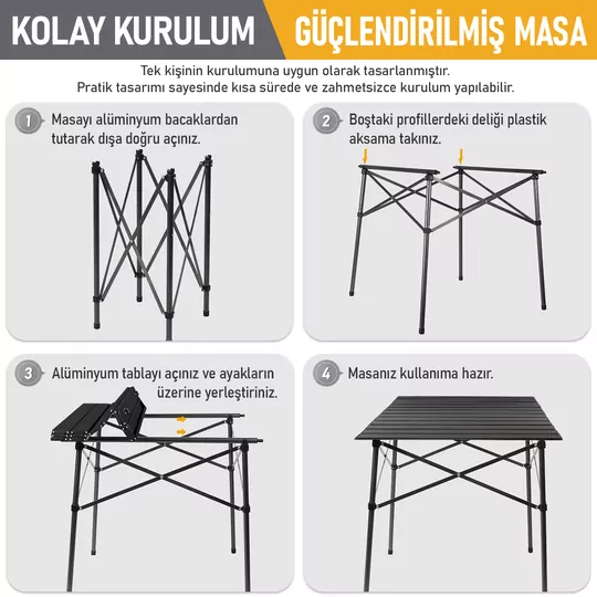 Haegs Güçlendirilmiş Alüminyum Katlanır Kamp Masası, Katlanabilir Outdoor Masa, Piknik Masası, Menteşeli Sistem, Dayanıklı Sağlam Gövdeli Kamp Masası, Taşınabilir Hafif, 3-4 Kişilik, 70x70x60cm Siyah