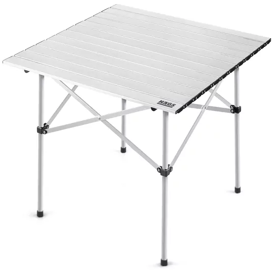 Haegs Güçlendirilmiş Alüminyum Katlanır Kamp Masası, Katlanabilir Outdoor Masa, Piknik Masası, Menteşeli Sistem, Dayanıklı Sağlam Gövdeli Kamp Masası, Taşınabilir Hafif, 3-4 Kişilik, 70x70x60cm Gümüş