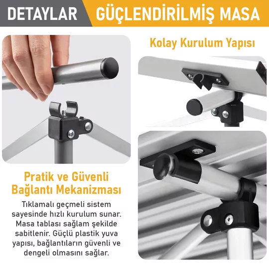 Haegs Güçlendirilmiş Alüminyum Katlanır Kamp Masası, Katlanabilir Outdoor Masa, Piknik Masası, Menteşeli Sistem, Dayanıklı Sağlam Gövdeli Kamp Masası, Taşınabilir Hafif, 3-4 Kişilik, 70x70x60cm Gümüş