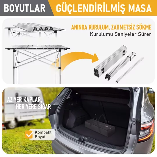Haegs Güçlendirilmiş Alüminyum Katlanır Kamp Masası, Katlanabilir Outdoor Masa, Piknik Masası, Menteşeli Sistem, Dayanıklı Sağlam Gövdeli Kamp Masası, Taşınabilir Hafif, 3-4 Kişilik, 70x70x60cm Gümüş