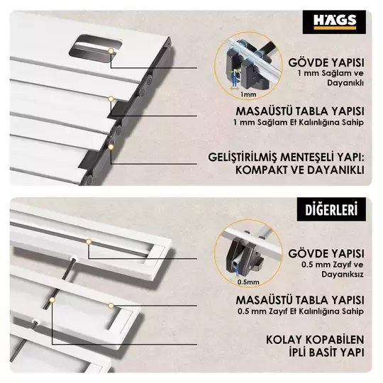 HAEGS Full Alüminyum Katlanır Kamp Masası, Piknik, BBQ, Balıkçılık, Avcılık, Plaj, Hiking için Kolay Taşınabilir Kompakt Outdoor Ultra Hafif Kamp Masası Large - Gümüş