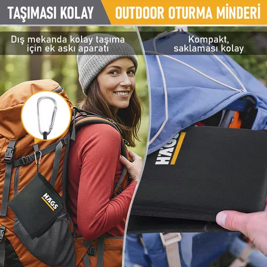 Haegs Outdoor Oturma Minderi, Kamp Matı, Yürüyüş, Stadyum ve Seyahat İçin Katlanabilir Su Geçirmez Oxford Kumaş Termal Oturma Minderi, Siyah
