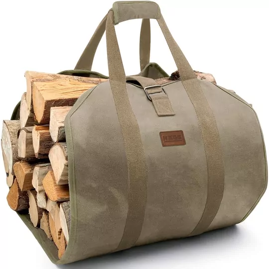 Haegs Şömine Odun Çantası, Yakacak Kütük Taşıma Depolama Çantası, Şömine Odun Sobası Aksesuarları -Yeşil