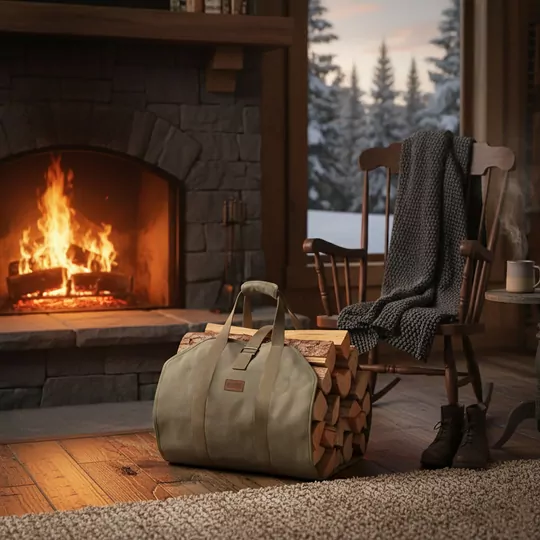 Haegs Şömine Odun Çantası, Yakacak Kütük Taşıma Depolama Çantası, Şömine Odun Sobası Aksesuarları -Yeşil