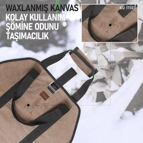 Haegs Şömine Odun Çantası, Yakacak Kütük Taşıma Depolama Çantası, Şömine Odun Sobası Aksesuarları -Yeşil