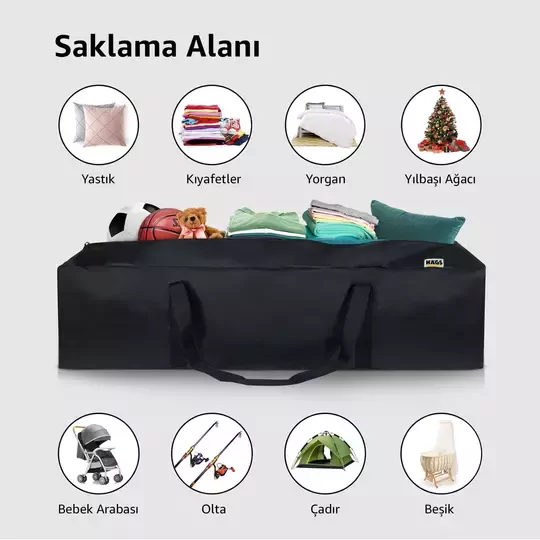 Haegs Taşıma Çantası, Fermuarlı Dayanıklı Seyahat Spor, Kamp Malzemeleri Saklama Çantası, Hurç, Valiz, 70L Orta Boy - Siyah