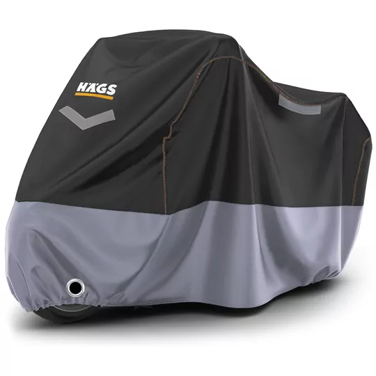 Haegs Motosiklet Brandası, Motor Kılıfı, Örtüsü Dış Mekan Motosiklet Örtüsü Su Geçirmez, Rüzgar, Toz Geçirmez, Motor Garaj Brandası, Kışa Dayanıklı (XXL:265x105x125 cm) - Siyah -Gri