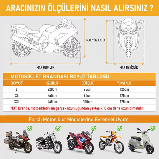 Haegs Motosiklet Brandası, Motor Kılıfı, Örtüsü Dış Mekan Motosiklet Örtüsü Su Geçirmez, Rüzgar, Toz Geçirmez, Motor Garaj Brandası, Kışa Dayanıklı (XXL:265x105x125 cm) - Gri