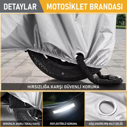 Haegs Motosiklet Brandası, Motor Kılıfı, Örtüsü Dış Mekan Motosiklet Örtüsü Su Geçirmez, Rüzgar, Toz Geçirmez, Motor Garaj Brandası, Kışa Dayanıklı (XXL:265x105x125 cm) - Siyah