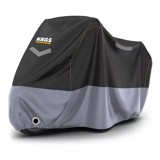 Haegs Motosiklet Brandası, Motor Kılıfı, Örtüsü Dış Mekan Motosiklet Örtüsü Su Geçirmez, Rüzgar, Toz Geçirmez, Motor Garaj Brandası, Kışa Dayanıklı (XL:245x95x125 cm) - Siyah - Gri
