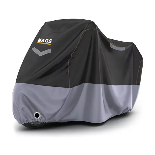 Haegs Motosiklet Brandası, Motor Kılıfı, Örtüsü Dış Mekan Motosiklet Örtüsü Su Geçirmez, Rüzgar, Toz Geçirmez, Motor Scooter Garaj Brandası, Kışa Dayanıklı (L:220x95x125 cm) - Siyah-Gri