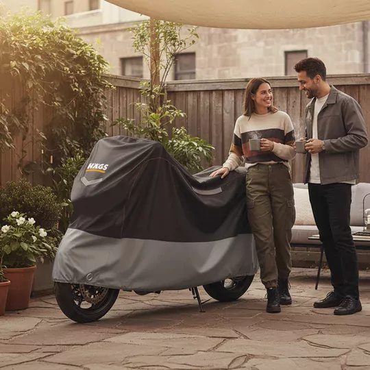 Haegs Motosiklet Brandası, Motor Kılıfı, Örtüsü Dış Mekan Motosiklet Örtüsü Su Geçirmez, Rüzgar, Toz Geçirmez, Motor Scooter Garaj Brandası, Kışa Dayanıklı (L:220x95x125 cm) - Siyah-Gri