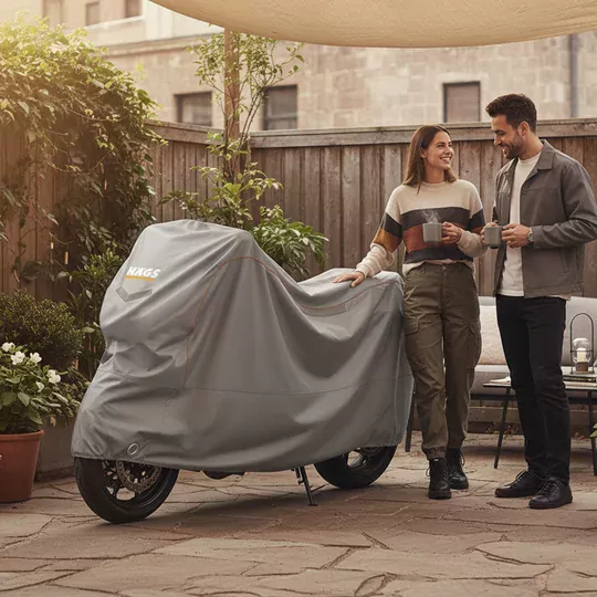 Haegs Motosiklet Brandası, Motor Kılıfı, Örtüsü Dış Mekan Motosiklet Örtüsü Su Geçirmez, Rüzgar, Toz Geçirmez, Motor Scooter Garaj Brandası, Kışa Dayanıklı (L:220x95x125 cm) - Gri