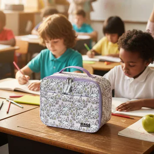 HAEGS Çocuk Beslenme Çantası, Kız Çocukları için Öğle Yemeği Kutusu - Termal Yalıtımlı Kız Çocuk Beslenme Çantası, Kreş ve Okul İçin Küçük Öğrenci Öğle Yemeği Kutusu - Bunny