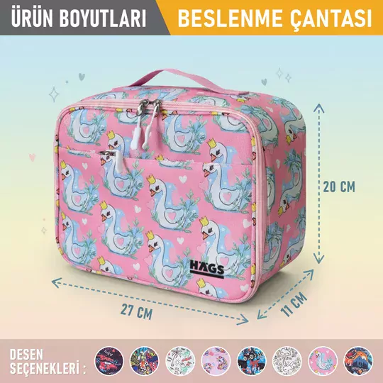 HAEGS Çocuk Beslenme Çantası, Kız Çocukları için Öğle Yemeği Kutusu - Termal Yalıtımlı Kız Çocuk Beslenme Çantası, Kreş ve Okul İçin Küçük Öğrenci Öğle Yemeği Kutusu - Swan