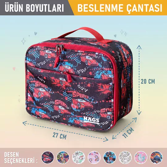 HAEGS Çocuk Beslenme Çantası, Erkek Çocukları için Öğle Yemeği Kutusu - Termal Yalıtımlı Erkek Çocuk Beslenme Çantası, Kreş ve Okul İçin Küçük Öğrenci Öğle Yemeği Kutusu - Speed Car