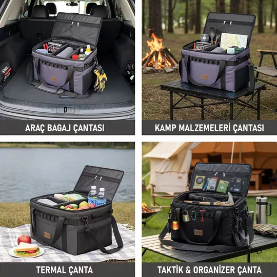 Haegs Araba Bagaj Organizer Çanta, Çok Amaçlı Termal Çanta, Araç içi Alet Eşya Düzenleyici, Kamp Malzemeleri, Piknik Çantası, Taktik, Yalıtımlı Soğutucu Yemek Taşıma Çantası, 45 Lt, Siyah