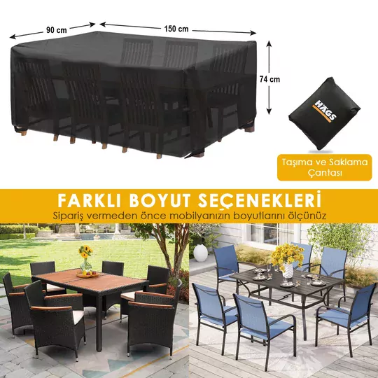 Haegs Bahçe Mobilyası Örtüsü, 150-90-74cm, Ağır Hizmet Oxford Kumaş, Su Geçirmez, Dış Mekan Veranda Masa Örtüsü, Havalandırmalı Masa ve Sandalye Koruma Kılıfı, 150-90-74cm - gri