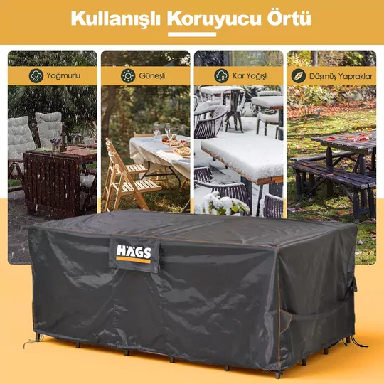 Haegs Bahçe Mobilyası Örtüsü, 150-90-74cm, Ağır Hizmet Oxford Kumaş, Su Geçirmez, Dış Mekan Veranda Masa Örtüsü, Havalandırmalı Masa ve Sandalye Koruma Kılıfı, 150-90-74cm - gri