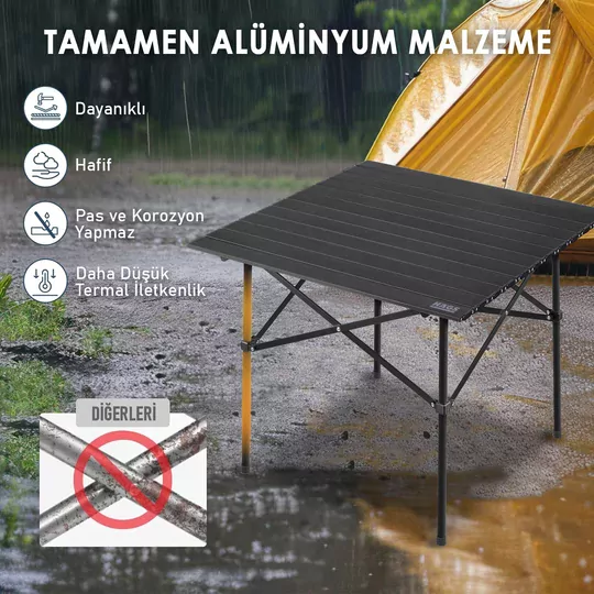 Haegs Güçlendirilmiş Alüminyum Katlanır Kamp Masası, Katlanabilir Outdoor Masa, Piknik Masası, Menteşeli Sistem, Dayanıklı Sağlam Gövdeli Kamp Masası, Taşınabilir Hafif, 3-4 Kişilik, 70x70x60cm Siyah