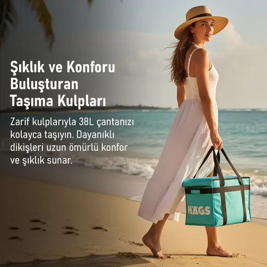 HAEGS Termal Kamp Çantası, Termal Termos Çanta, Kamp, Plaj, Piknik Çantası, Isı Yalıtımlı Kamp Piknik Yemek Taşıma Çantası, Soğutucu Buzluk Geniş Hacimli Büyük Boy 38 Lt- Koyu Mavi